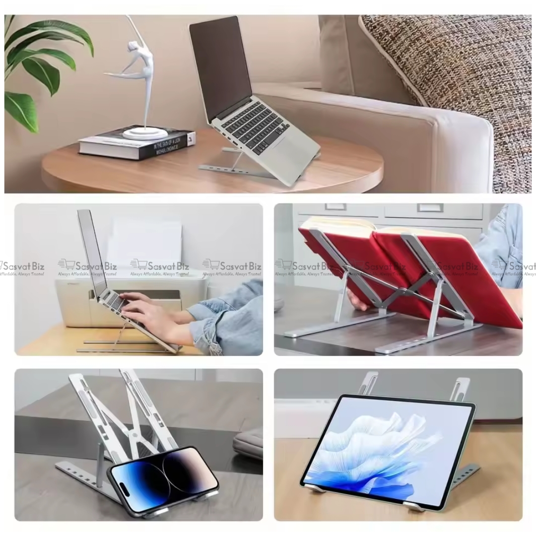 Foldable Bluetooth tri-fold wireless keyboard with touchpad and foldable laptop stand, portable design for travel and remote work.